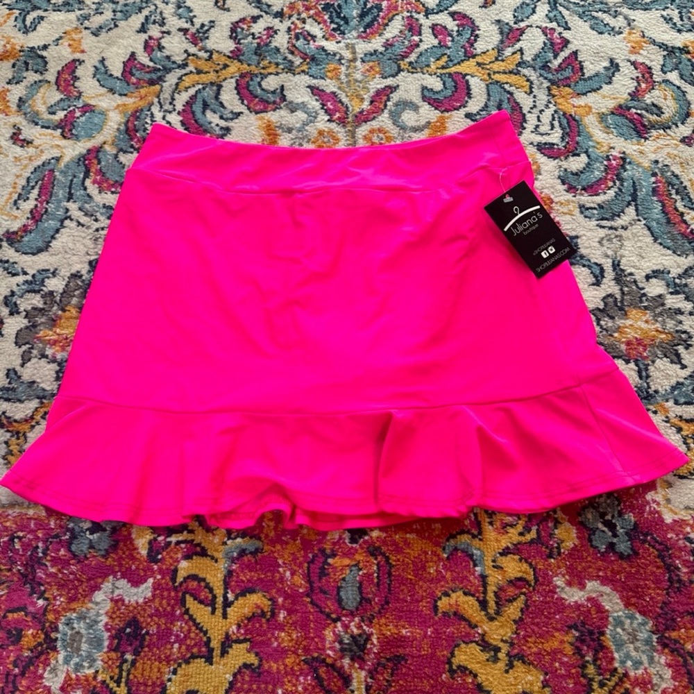 Neon pink ruffle skort